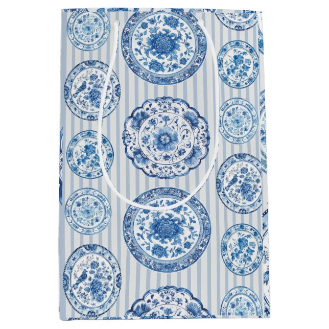 Chinoiserie Blue White Plates All Occasion  Medium Gift Bag (Front)