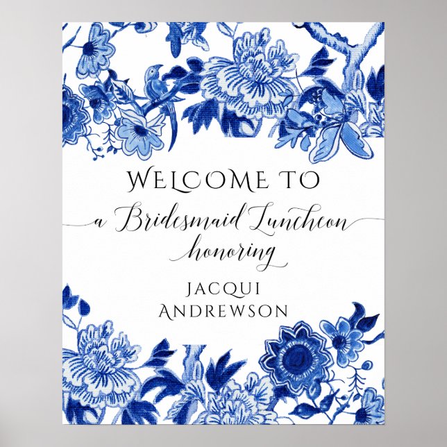 Chinoiserie Blue White Welcome Bridal Luncheon  Poster (Front)