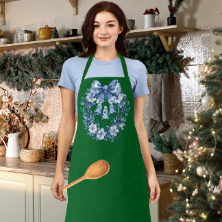 Chinoiserie Blue White Wreath Bells Medium Apron