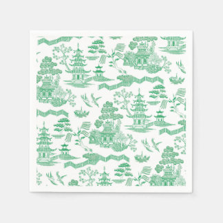 Chinoiserie Blue Willow in Green Napkin