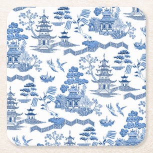 Chinoiserie Blue Willow pattern Square Paper Coaster