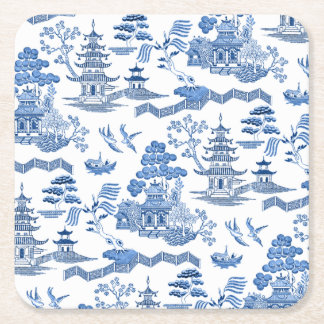 Chinoiserie Blue Willow pattern Square Paper Coaster