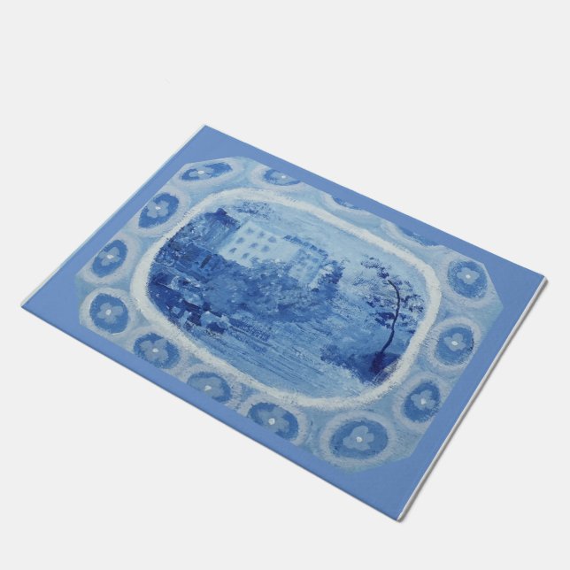 Chinoiserie Blue Willow Platter Dish Doormat (Angled)