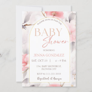 Chinoiserie Blush Girl Floral Baby Shower Invitation