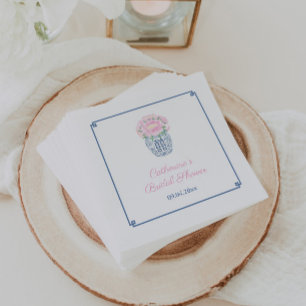 Chinoiserie Blush Pink Navy Peony Wedding Shower N Napkin