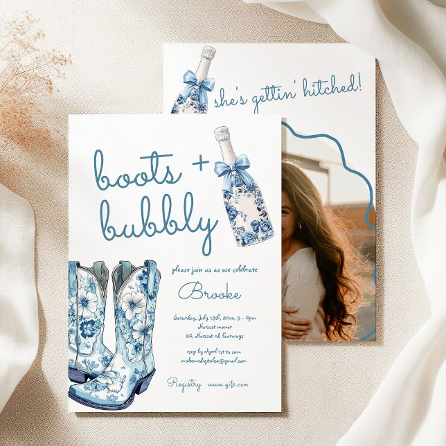 Chinoiserie Boots and Bubbly Bridal Shower Invitation (Creator Uploaded)