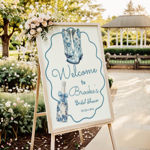 Chinoiserie Boots and Bubbly Bridal Shower Welcome Poster