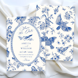 Chinoiserie botanical floral bird save the date