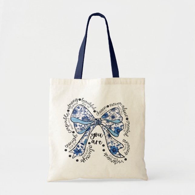 Chinoiserie Bow Blue Floral  Positive  Tote Bag (Front)