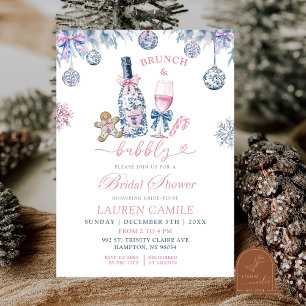 Chinoiserie Brunch and Bubbly Christmas Wedding Invitation