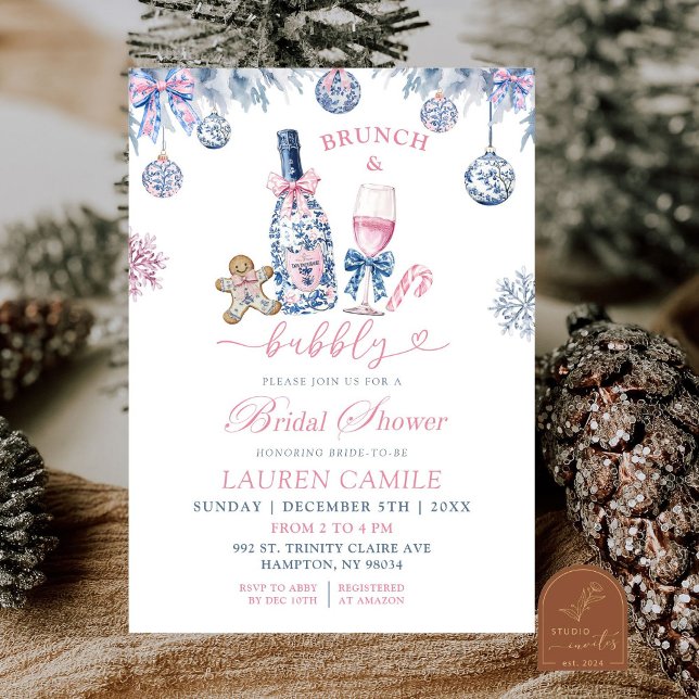 Chinoiserie Brunch and Bubbly Christmas Wedding Invitation (Creator Uploaded)