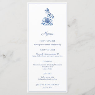 Chinoiserie Bunny Blue And White Baby Shower Party Menu