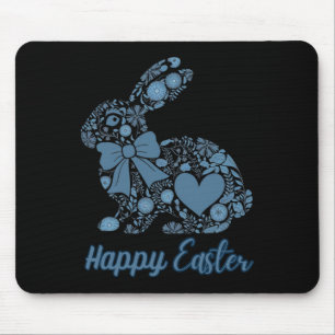 Chinoiserie Bunny Blue And White Happy Easter Blue Mouse Pad