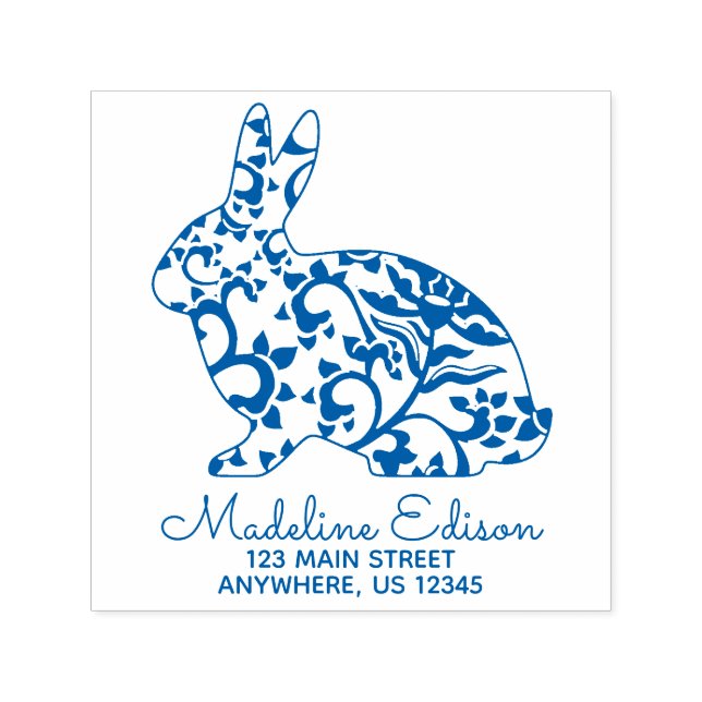 Chinoiserie Bunny Rabbit Address Self Inking Stamp (Design)