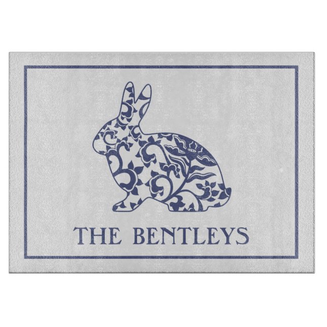 Chinoiserie Bunny Rabbit Personalise Cutting Board (Front)