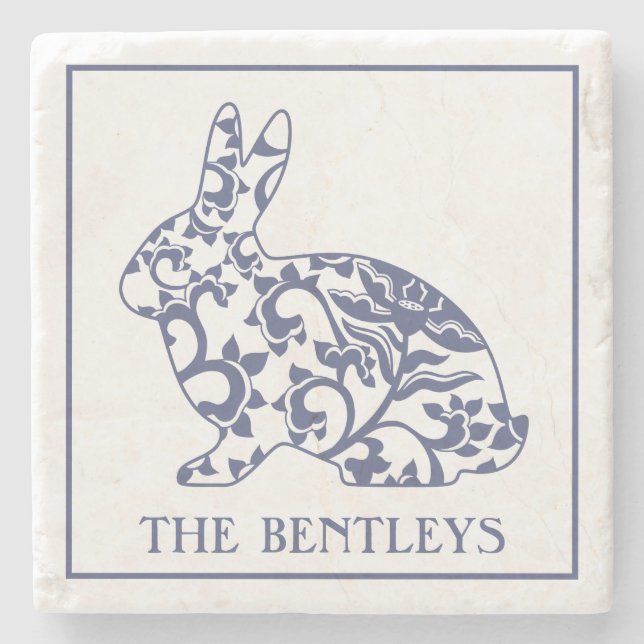 Chinoiserie Bunny Rabbit Stone Coasters (Front)