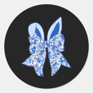 Chinoiserie Bunny Rabbit Vintage Blue And White Ha Classic Round Sticker