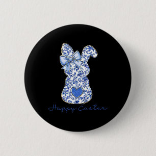 Chinoiserie Bunny Rabbit Vintage Blue And White Pa 6 Cm Round Badge