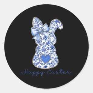 Chinoiserie Bunny Rabbit Vintage Blue And White Pa Classic Round Sticker
