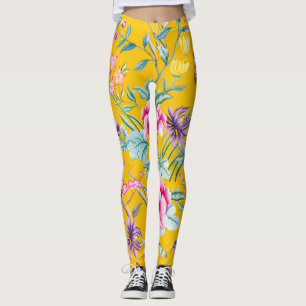 Chinoiserie butterflies, birds flowers yellow leggings