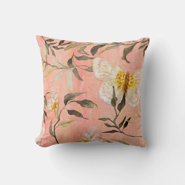 Chinoiserie Butterfly Modern Marbling Eucalyptus T Cushion (Front)
