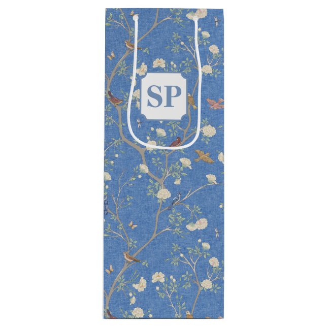 Chinoiserie Camellia Garden Breeze Blue Wine Gift Bag (Front)