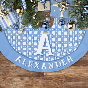 Chinoiserie Cane Trellis in Blue Personalised Faux Linen Tree Skirt