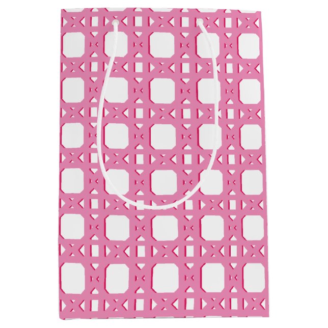 Chinoiserie Cane Trellis in Pink Medium Gift Bag (Front)