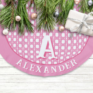 Chinoiserie Cane Trellis in Pink Personalised Faux Linen Tree Skirt