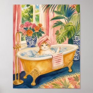 Chinoiserie Cat Maximalist Bath Time Poster