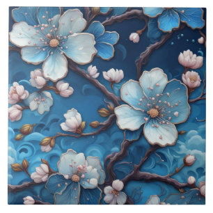 Chinoiserie Cherry Blossom Flowers Japanese Floral Ceramic Tile