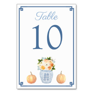 Chinoiserie Chic Autumn Flowers Ginger Jar Wedding Table Number