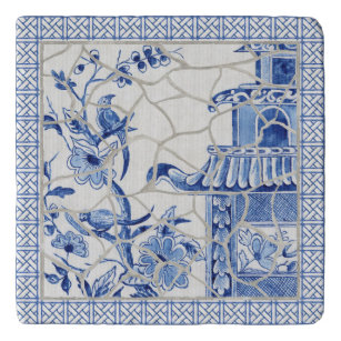 Chinoiserie Chic Bird Floral Mosaic Blue and White Trivet