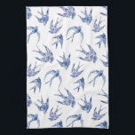 Chinoiserie Chic Bird Swallows Blue n White Mosaic Tea Towel<br><div class="desc">"Chinoiserie Chic Bird Swallows Blue n White Mosaic." Ideal for a blue and white classic, pottery or tile design kitchen. These swallows were made of "broken tile artwork" for a fun and fanciful twist on traditional English style. A mix and match collection of coordinating designs are available. Art painted by...</div>