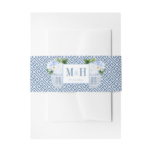 Chinoiserie Chic Blue And White Watercolor Wedding Invitation Belly Band