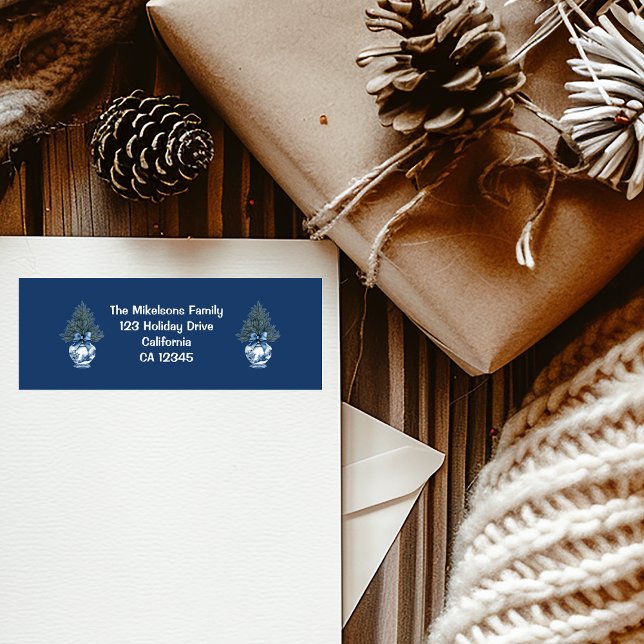 Chinoiserie Chic Blue Christmas Return Address Label (Creator Uploaded)