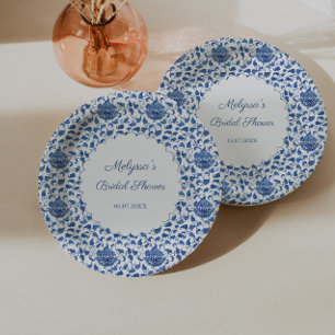 Chinoiserie Chic Blue & White Print Bridal Shower Paper Plate