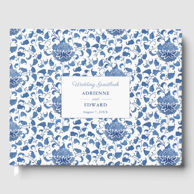 Chinoiserie Chic Classic Blue Wedding Guest Book (Front)