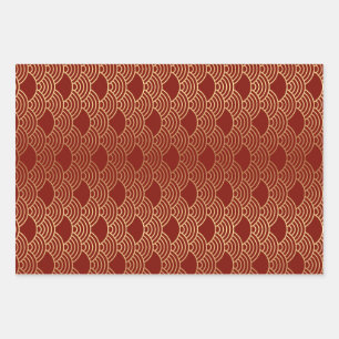 Chinoiserie Chic for Dragon Year 2024 Oriental Red Wrapping Paper Sheet