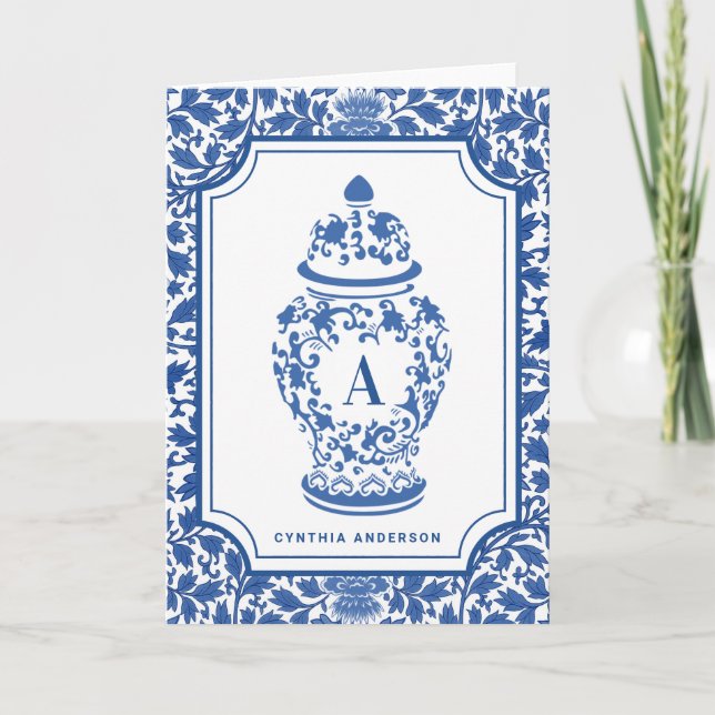 Chinoiserie Chic GingerJar  | Monogram | Note Card (Front)