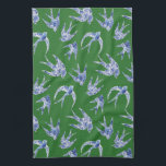 Chinoiserie Chic Green Blue White Bird Mosaic Tile Tea Towel<br><div class="desc">"Chinoiserie Chic Green Blue White Bird Mosaic Tile Kitchen Towel." Bright spring green background is a trendy touch for a blue and white theme. These swallows were painted in acrylic watercolor then graphically designed into "broken tile artwork" for a fun and fanciful twist on traditional English style. All art used...</div>