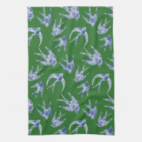 Chinoiserie Chic Green Blue White Bird Mosaic Tile