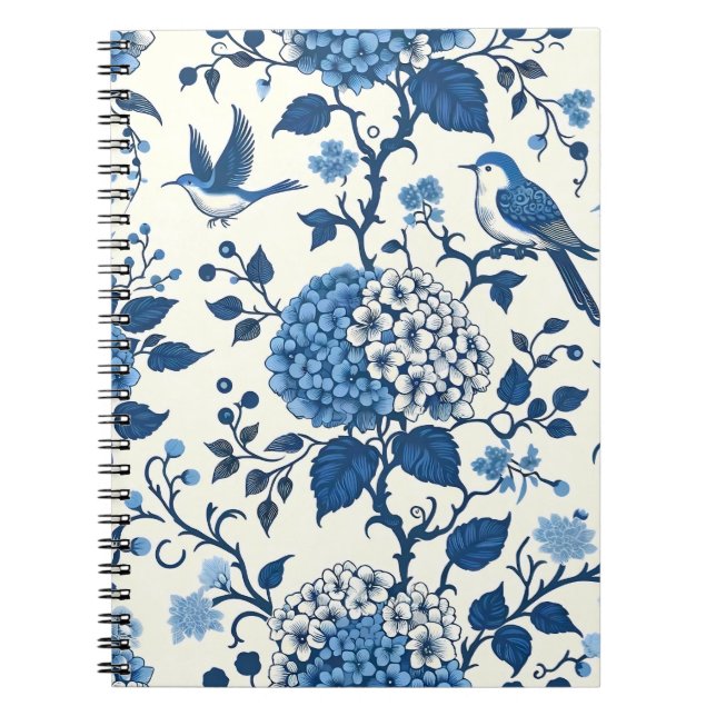 Chinoiserie Chic, Hydrangeas and Bluebirds Notebook (Front)