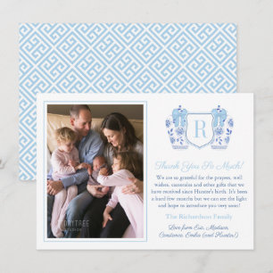 Chinoiserie Chic Monogram Baby Boy Family Picture Thank You Card
