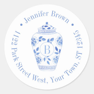 Chinoiserie Chic Monogram Initial Return Address Classic Round Sticker