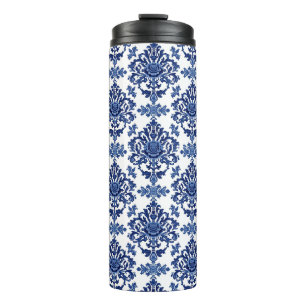 Chinoiserie Chic Navy Blue Flower Ornament Pattern Thermal Tumbler