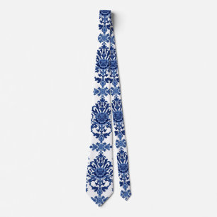 Chinoiserie Chic Navy Blue Flower Ornament Pattern Tie