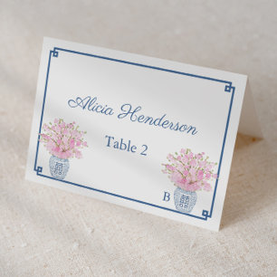 Chinoiserie Chic Pink And Navy Wedding Place Card