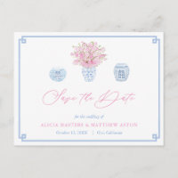Chinoiserie Chic Pink Blue Wedding Save The Date