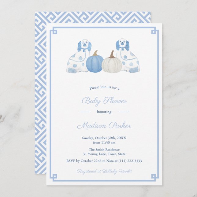Chinoiserie Chic Pumpkins Fall Baby Shower Party Invitation (Front/Back)